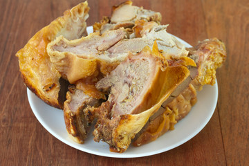 pork in white dish