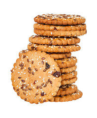Stack of round cookies with sesame and flax seeds
