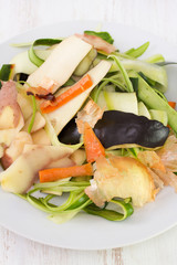 vegetable skin in the white plate