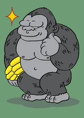 Gorilla and banana thumbs up with tricky smile