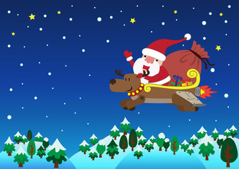Santa Claus with jet reindeer christmas
