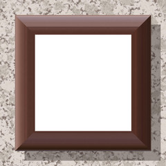 Blank wooden frame on patterned wall