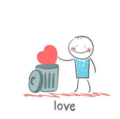 man throws the heart into the bin