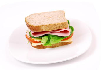 Healthy ham sandwich with cheese, tomatoes