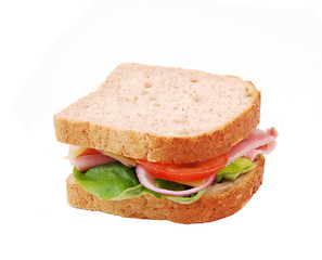 Healthy ham sandwich with cheese, tomatoes