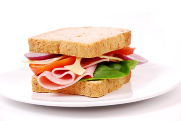 Healthy ham sandwich with cheese, tomatoes
