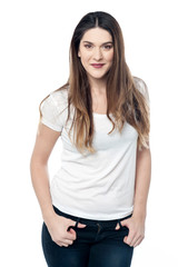 Fototapeta premium Relaxed woman smiling and posing