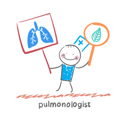pulmonologist holding posters with the image of the lungs