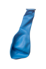 Blue deflated balloon over white