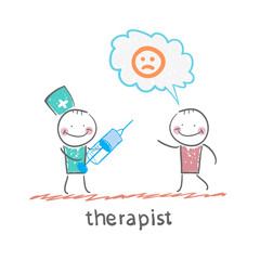 therapist with syringe is looking at the patient's