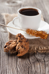 Fototapeta na wymiar Espresso and chocolate chip cookies