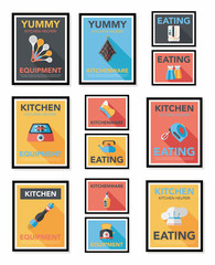 Kitchenware poster flat banner design flat background set, eps10