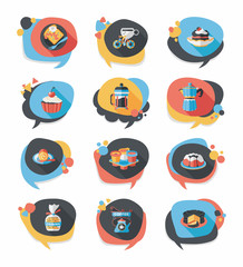 Coffee bubble speech flat banner design flat background set, eps