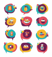 Coffee bubble speech flat banner design flat background set, eps