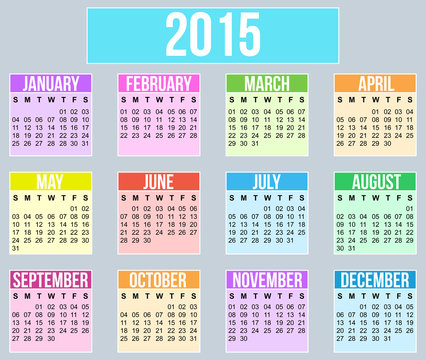 Year 2015 flat style Calender