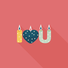 Valentine's Day candle flat icon with long shadow,eps10