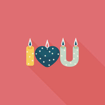 Valentine's Day Candle Flat Icon With Long Shadow,eps10