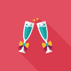 Valentine's day champagne flat icon with long shadow,eps10