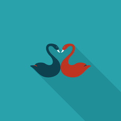 Valentine's Day lover swan flat icon with long shadow,eps10