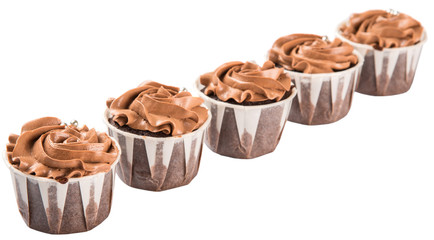 Moist chocolate cupcake over white background
