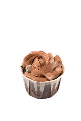 Moist chocolate cupcake over white background