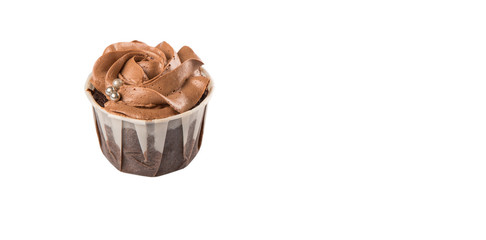 Moist chocolate cupcake over white background