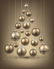 Christmas tree with golden christmas balls.