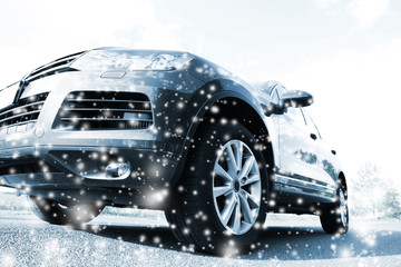 Car on road and snow