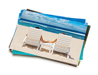 Stack of vacation photos isolated