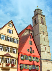 Obraz premium Dinkelsbuhl, Germany: View of the old tower and facades.