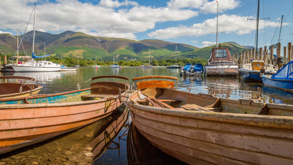 Fototapeta na wymiar Boats moored at Derwent Water,The Lake District, England