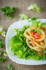 warm salad with fried calamari