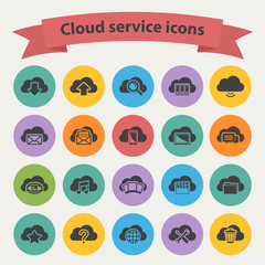 Black cloud service icons set
