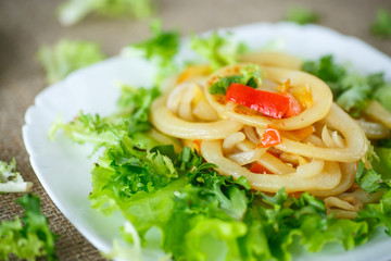 warm salad with fried calamari