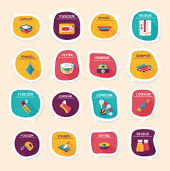 Kitchenware bubble speech flat banner design background set, eps
