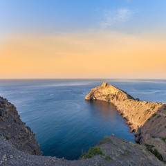 Sunrise in mountains. Crimea, Black sea