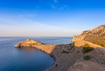 Sunrise in mountains. Crimea, Black sea