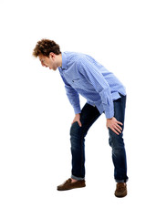 Naklejka premium Full length portrait of a man shouting over white background