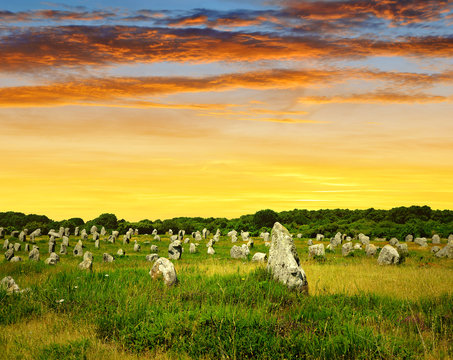 Megalithic monuments menhirs in Carnac,Brittany, France