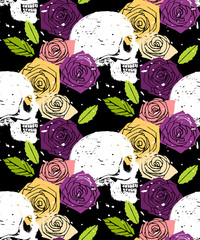 Skull floral seamless background - 73357690
