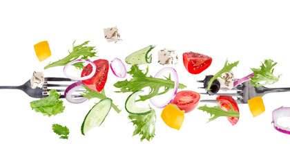 Fototapety  Świeża sałatka z latającymi składnikami warzyw