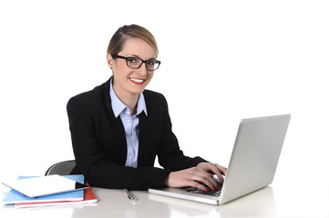attractive businesswoman working happy with computer in success