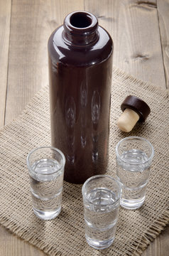 juniper brandy in small glasses