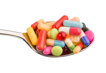 Viele Tabletten auf L&ouml;ffel