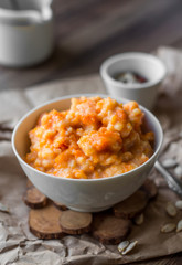 sweet pumpkin porridge with milk, breakfast