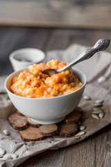 sweet pumpkin porridge with milk, breakfast