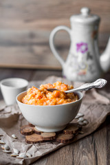 sweet pumpkin porridge with milk, breakfast