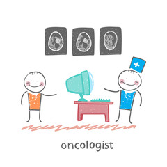 oncologist shows the x-ray images of the patient