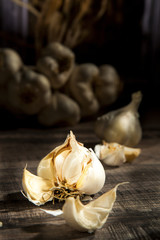 organic garlic on a wooden board