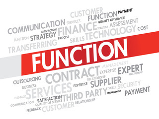 Word cloud of FUNCTION related items, presentation background
